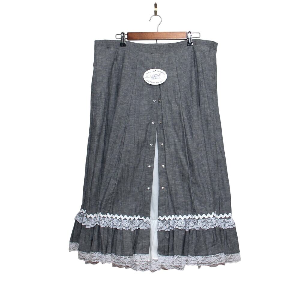 Vintage NOS Rockmount Ranch Wear Chambray Western Skirt Lace Trim FLAW